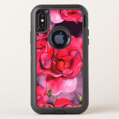 Red Watercolor Roses on Smoky Purple OtterBox Defender iPhone X Case