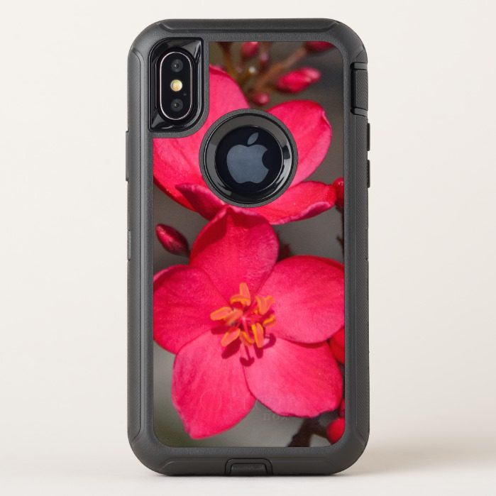 Red and Pink Tropical Fiji Flowers OtterBox Defender iPhone X Case