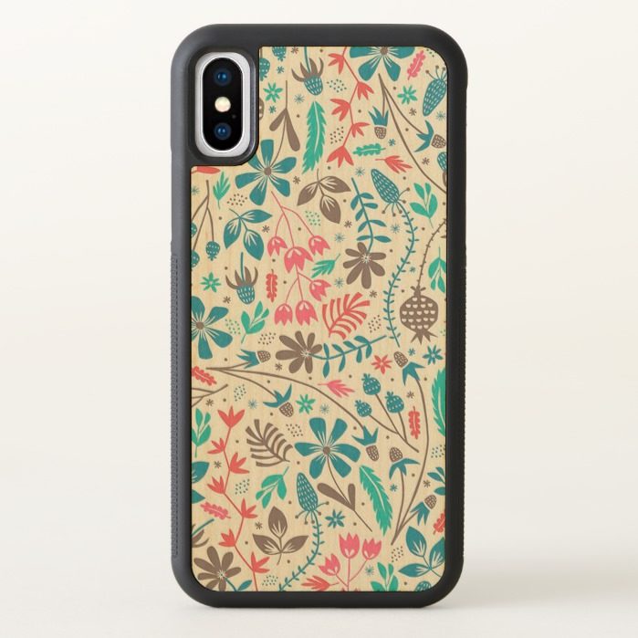 Retro Floral Pattern iPhone X Bumper Wood Case