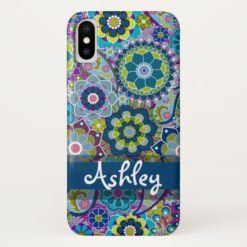 Retro Floral Pattern with Name iPhone X Case