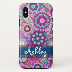 Retro Floral Pattern with Name iPhone X Case