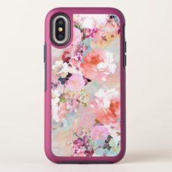 Romantic Pink Teal Watercolor Chic Floral Pattern OtterBox Symmetry iPhone X Case