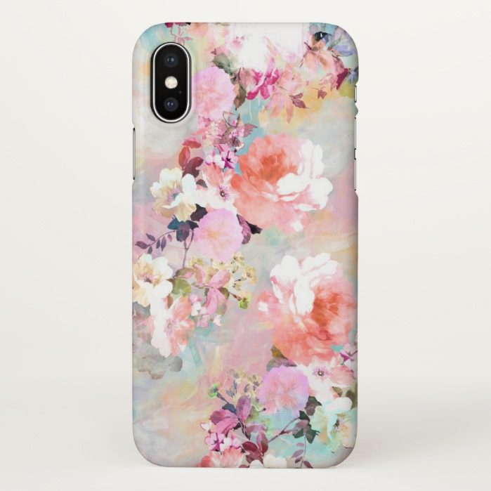 Romantic Pink Teal Watercolor Chic Floral Pattern iPhone X Case