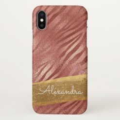 Rose Gold  Pink Animal Print with Gold Glitter iPhone X Case