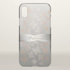 Rose Gold Silver Butterflies Pattern Monogram iPhone X Case