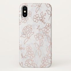 Rose gold floral pattern hand drawn white marble iPhone x Case
