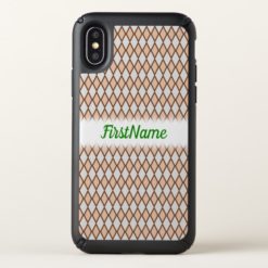 Rustic Beige and Gray Diamond Shape Pattern + Name Speck iPhone X Case