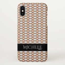 Rustic Beige and Gray Diamond Shape Pattern + Name iPhone X Case