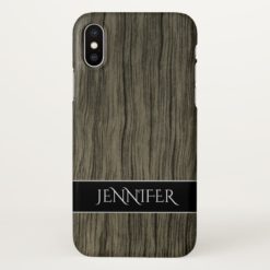 Rustic Faux Wood Look Pattern + Custom Name iPhone X Case