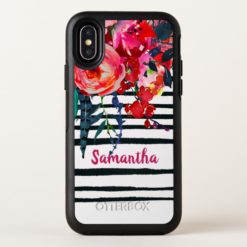Rustic Red Floral and Stripes Personalized OtterBox Symmetry iPhone X Case