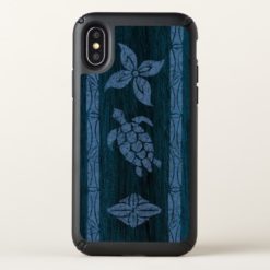 Samoan Tapa Hawaiian Faux Wood Surfboard Blue Speck iPhone X Case