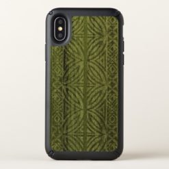 Samoan Tapa Hawaiian Faux Wood Surfboard Green Speck iPhone X Case