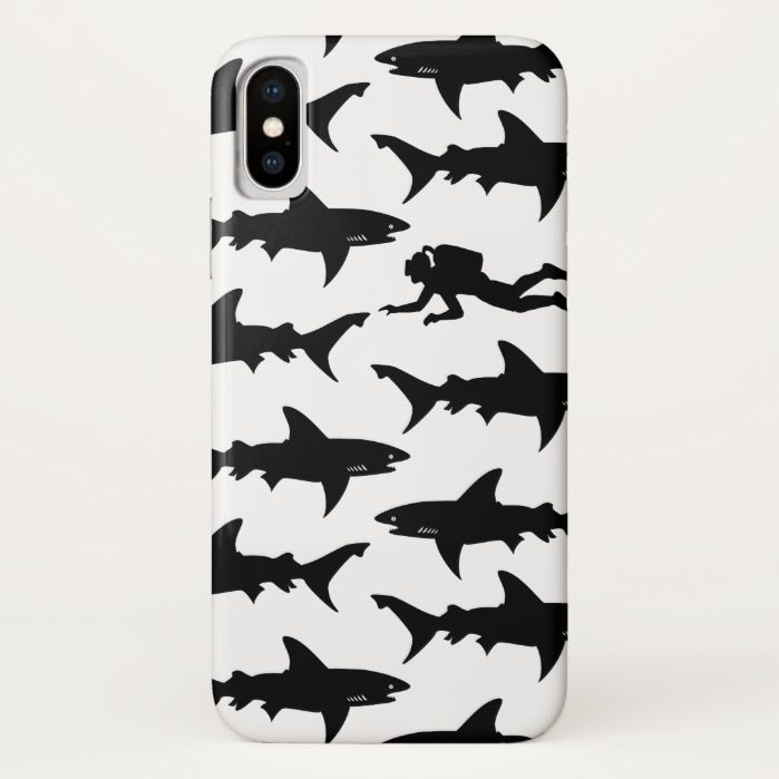 Scuba Diver Swimming with School of Sharks iPhone X Case