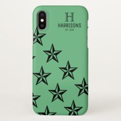 Sea Green Nautical Stars Personalized Family Name iPhone X Case