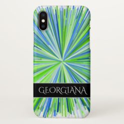 Shades of Green and Blue Line Burst Pattern + Name iPhone X Case