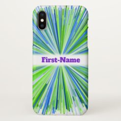 Shades of Green and Blue Line Burst Pattern; Name iPhone X Case