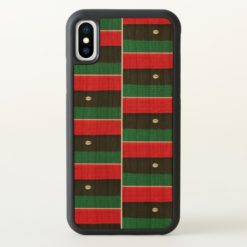Shell Red Black Green Crochet Print on Wood Bumper iPhone X Case