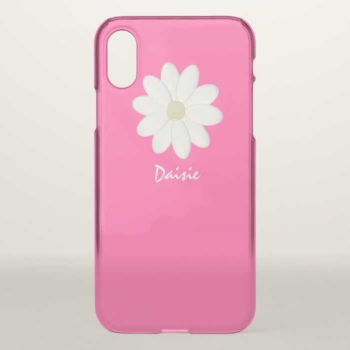 Shocking Pink White Daisy Personalized iPhone X Case