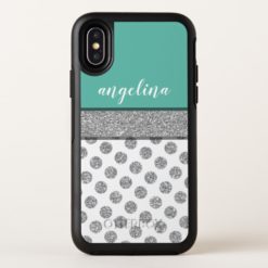 Silver Glitter Polka Dot Monogram Can CHANGE color OtterBox Symmetry iPhone X Case
