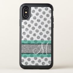 Silver Glitter Polka Dot Pattern with Monogram Speck iPhone X Case