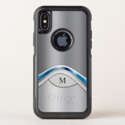 Silver Gray and Blue Modern Metallic and Monogram OtterBox Commuter iPhone X Case