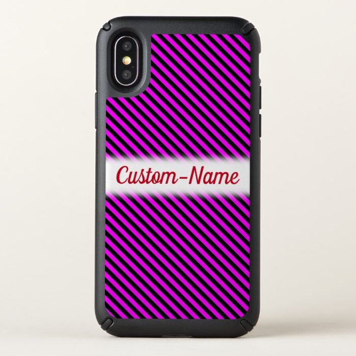 Simple Fuchsia & Black Stripes Pattern + Name Speck iPhone X Case
