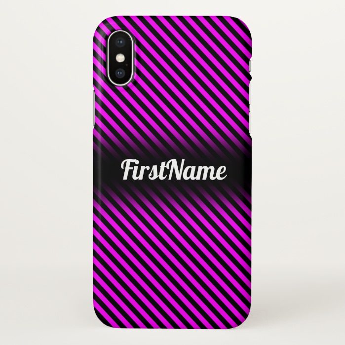 Simple Fuchsia & Black Stripes Pattern w/ Name iPhone X Case
