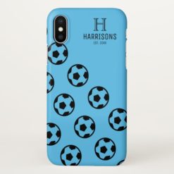 Sky Blue Soccer Ball Personalized Family Name iPhone X Case