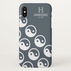 Slate Gray Yin Yang Personalized Family Name iPhone X Case
