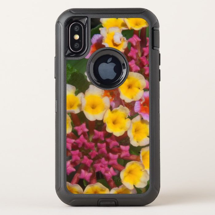 Small Yellow Tropical Flowers With Pink Buds OtterBox Defender iPhone X Case