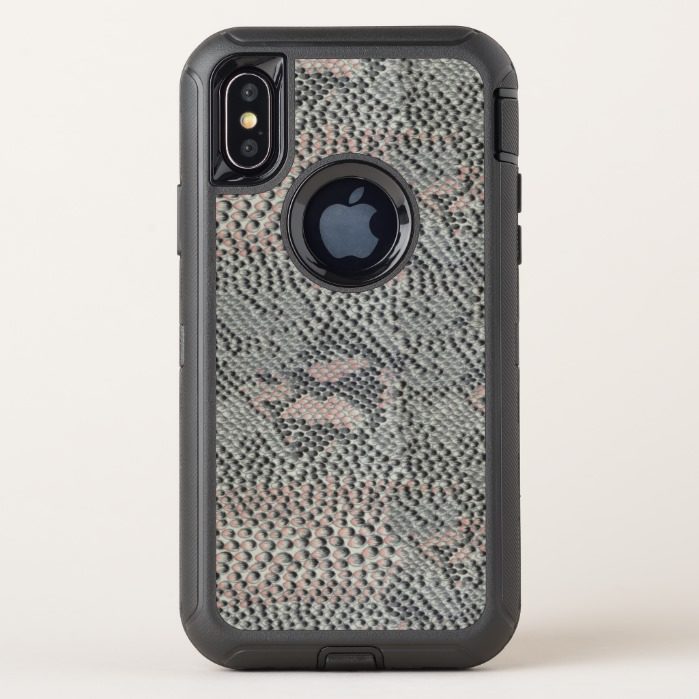 Soft Gray and Pink Snake Skin OtterBox Defender iPhone X Case