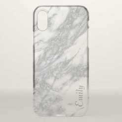 Spangle Silver Marble Texture With Your Name iPhone X Case