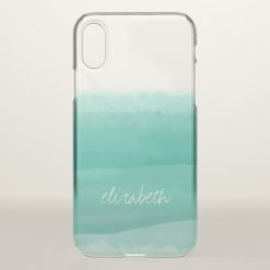 Striped Teal Watercolor with Gray Custom Name iPhone X Case