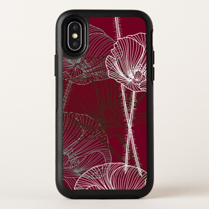 Stylish Hand Drawn Poppies on Red OtterBox Symmetry iPhone X Case