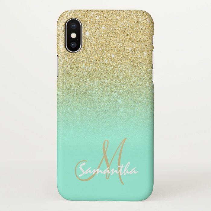 Stylish gold ombre mint green block personalized iPhone x Case