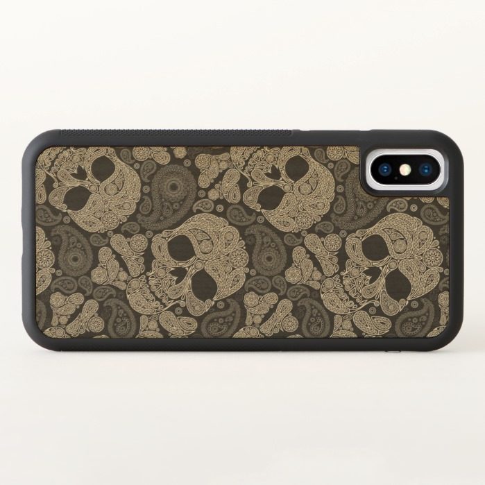 Sugar Skull Crossbones Pattern iPhone X Wood Case