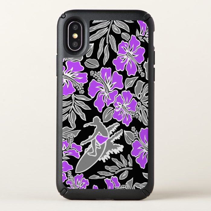Surf Pareau Hawaiian Hibiscus Surfing - Violet Speck iPhone X Case