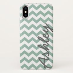 Trendy Chevron Pattern with name - mint gray iPhone X Case