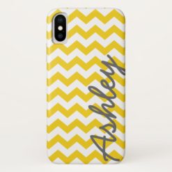 Trendy Chevron Pattern with name - yellow gray iPhone X Case