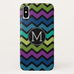 Trendy Colorful Chevron Pattern Custom Monogram iPhone X Case