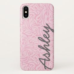 Trendy Floral Pattern with name - pink and gray iPhone X Case