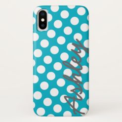 Trendy Polka Dot Pattern with name - blue gray iPhone X Case