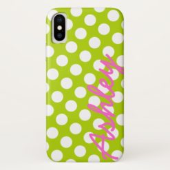 Trendy Polka Dot Pattern with name - green pink iPhone X Case