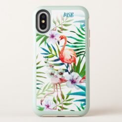 Tropical Floral Pink Flamingo Custom Monogram OtterBox Symmetry iPhone X Case