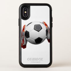 Two goal keepers gloves holding a football OtterBox symmetry iPhone x Case