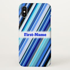 Various Shades of Blue Stripes Custom Name iPhone X Case