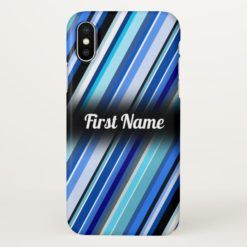Various Shades of Blue Stripes w/ Custom Name iPhone X Case