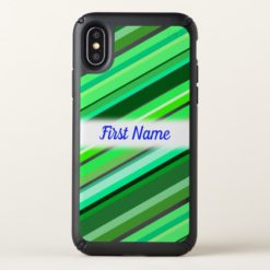 Various Shades of Green Stripes + Custom Name Speck iPhone X Case