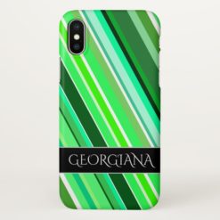 Various Shades of Green Stripes + Custom Name iPhone X Case