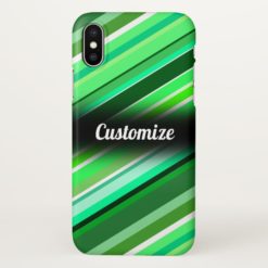 Various Shades of Green Stripes w/ Custom Name iPhone X Case